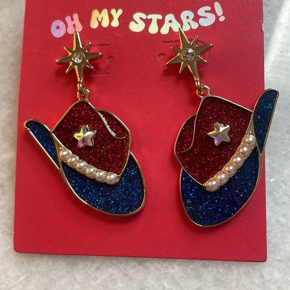 Oh my stars cowgirl Americana earrings Red White Blue pearls fashion jewelry - Picture 7 of 7